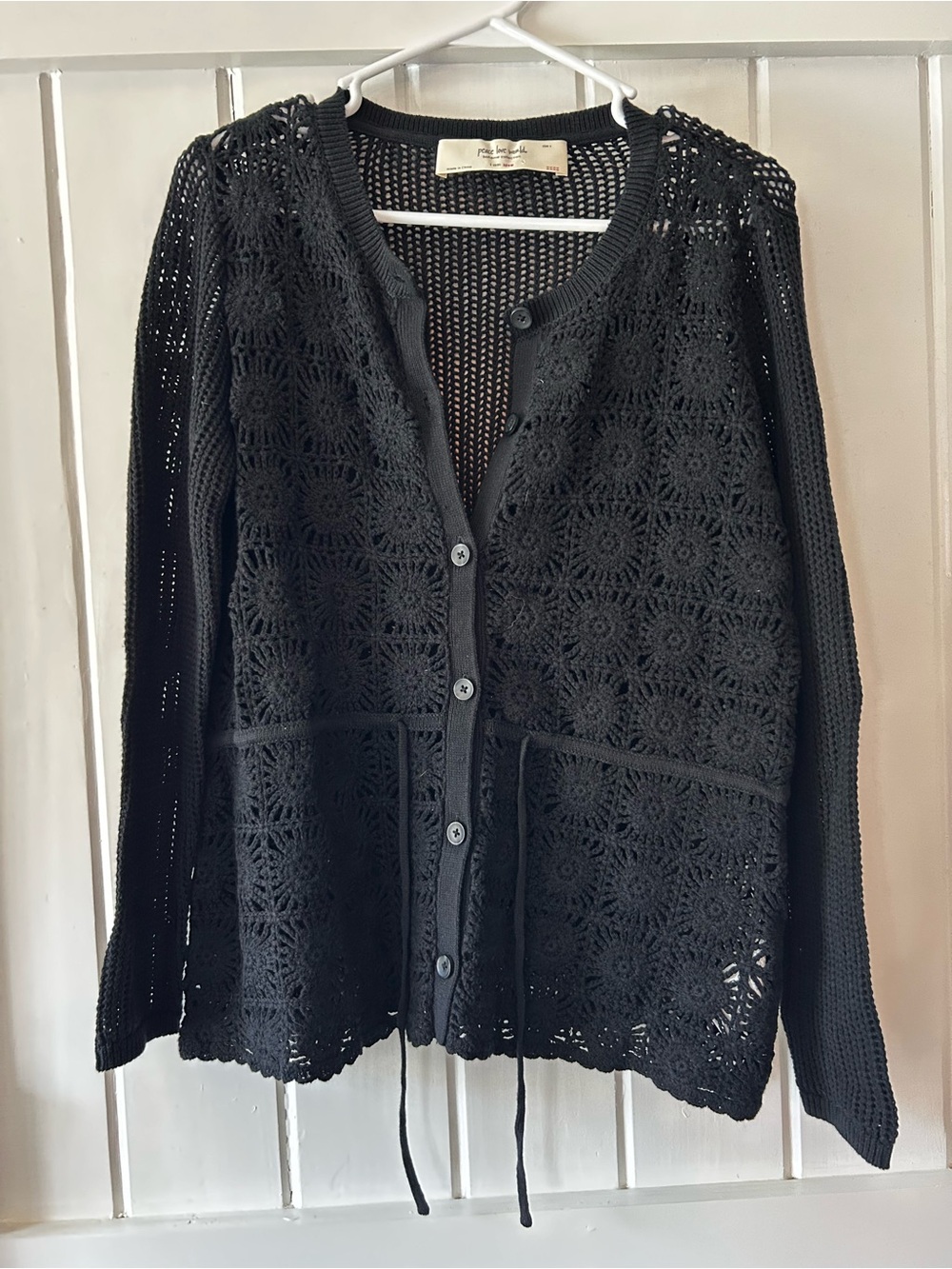 Women’s Black Crochet Button-Front Sweater Cardigan